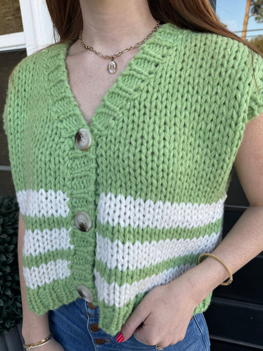 Greta Green Striped Knit Vest
