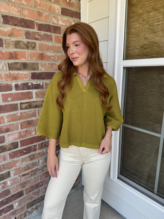 Martini Olive Ribbed Top