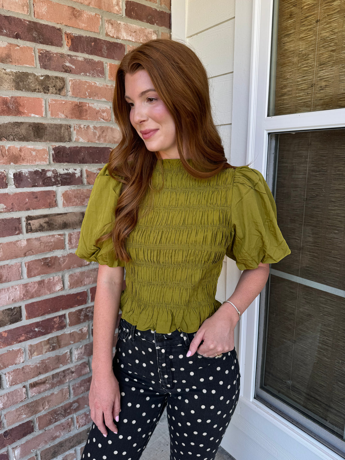 Sylive Olive Smocked Top