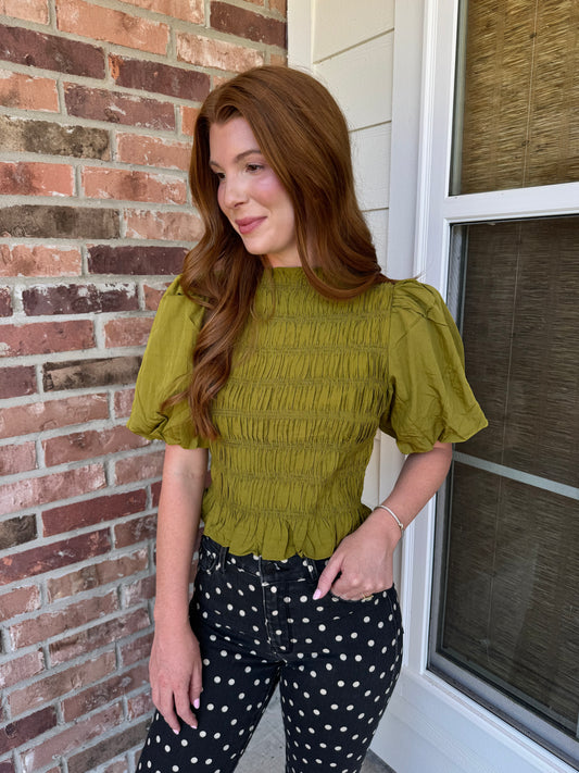 Sylive Olive Smocked Top