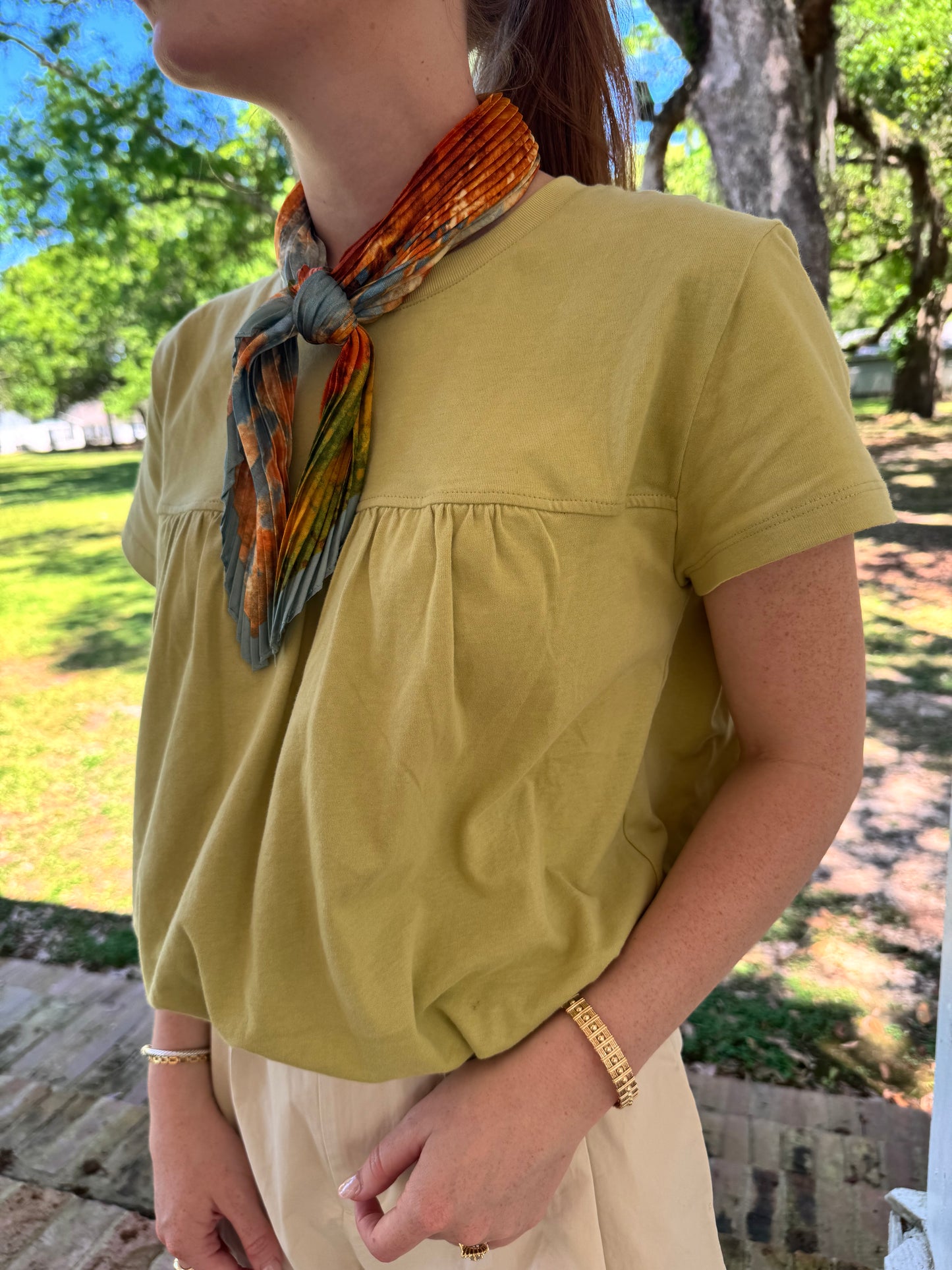 Bubble Over Olive Hem Top