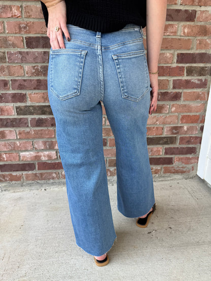 Risen Front Seam Wide Leg Jeans