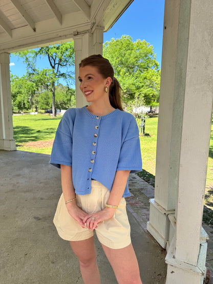 Periwinkle Button Up Sweater Top