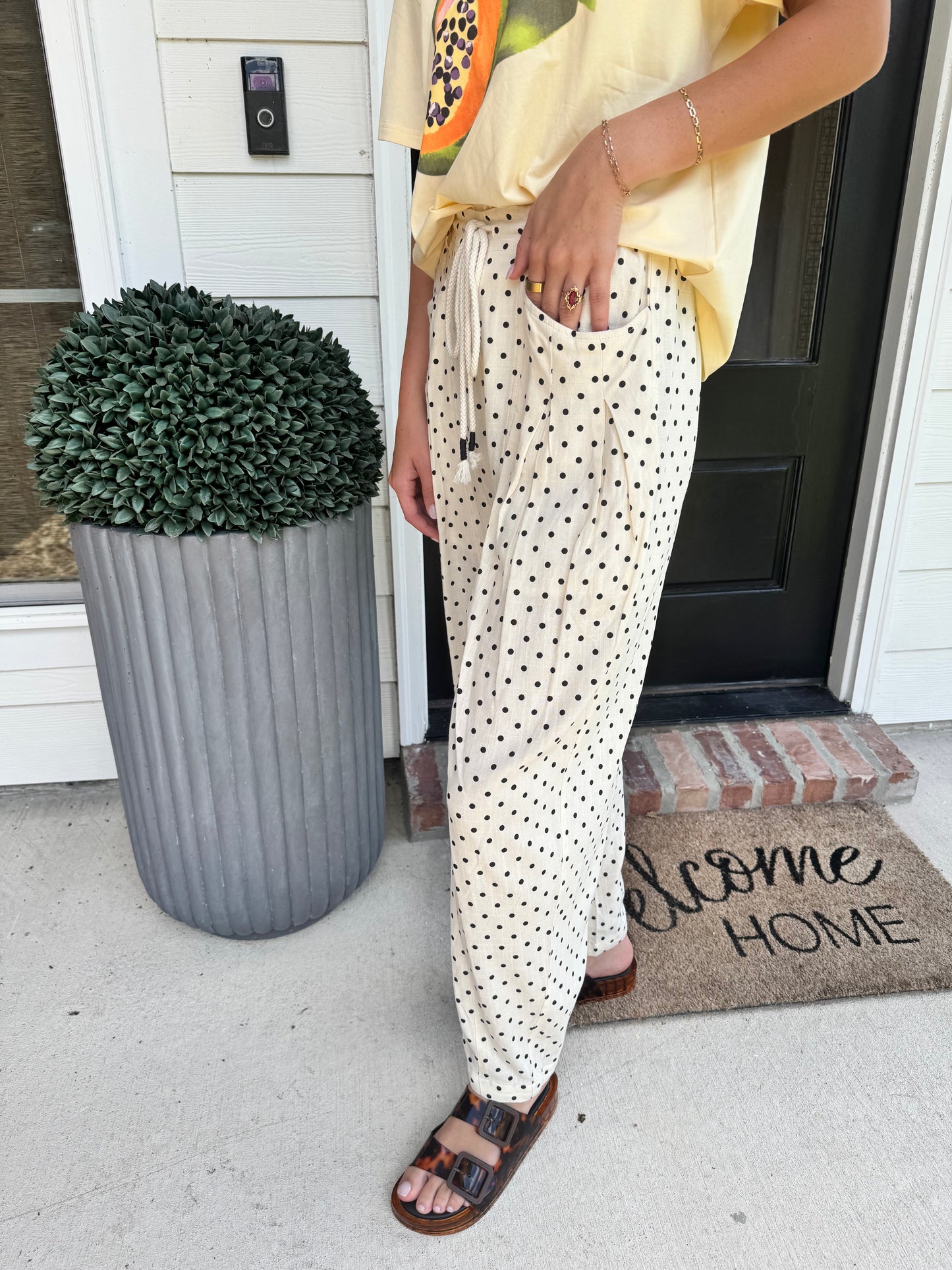 Honey Dew Linen Polka Dot Pants