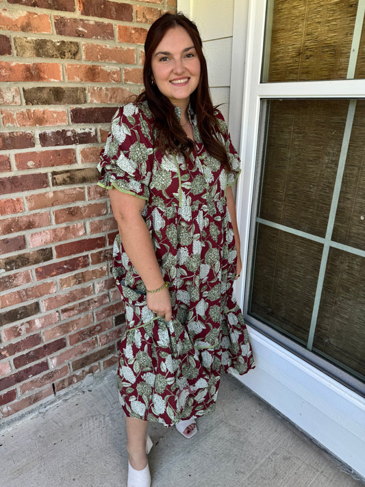 Burgundy Blooms Maxi Dress