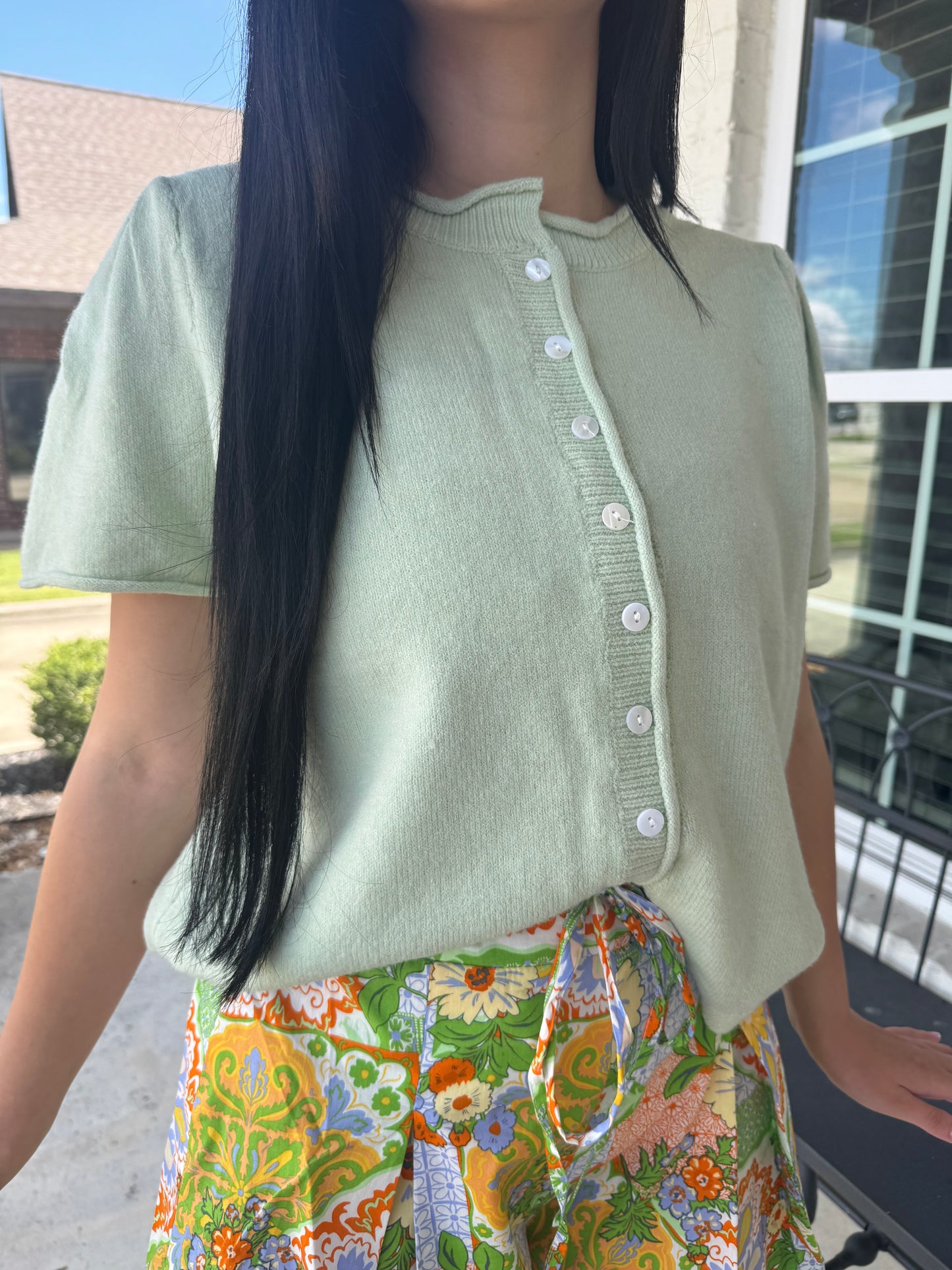 Minty Short Sleeve Sweater Cardigan