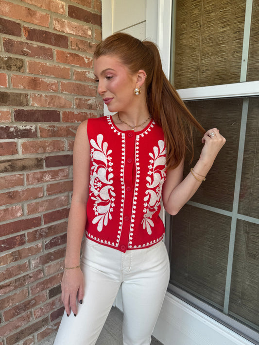 Myra Embroidered Knit Vest Top