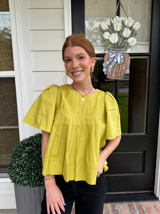 Arden Lime Pleated Top