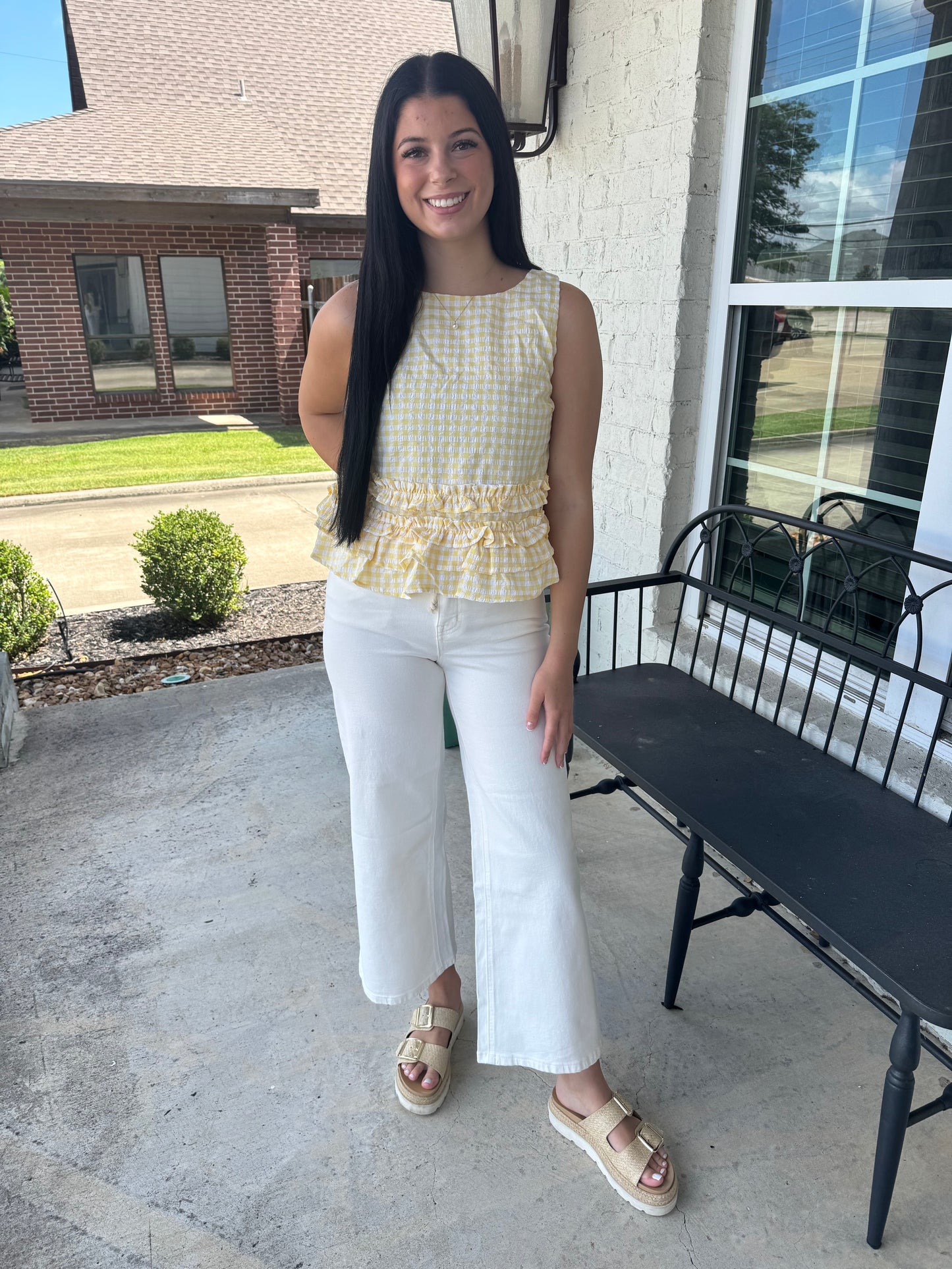 Sunshine Gingham Ruffle Top