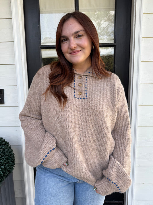 Elm Stitched Button Knit Sweater