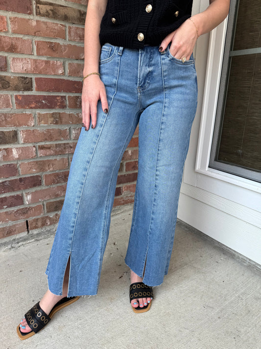 Risen Front Seam Wide Leg Jeans