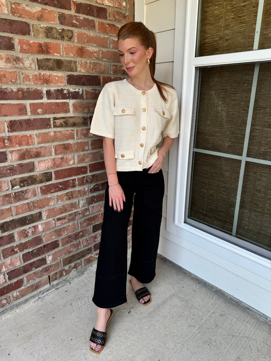 Elegance Gold Button Knit Top