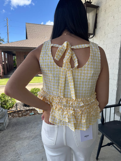 Sunshine Gingham Ruffle Top