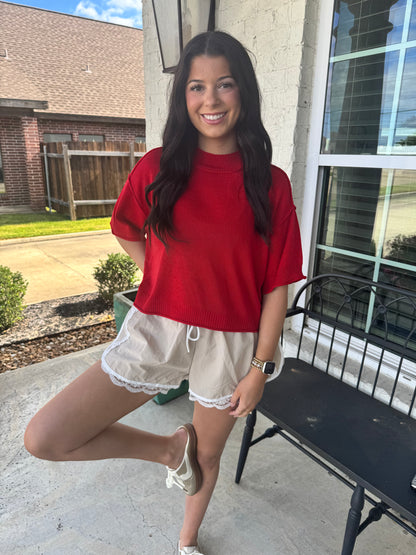 Uptown Athleisure Lace Trim Shorts