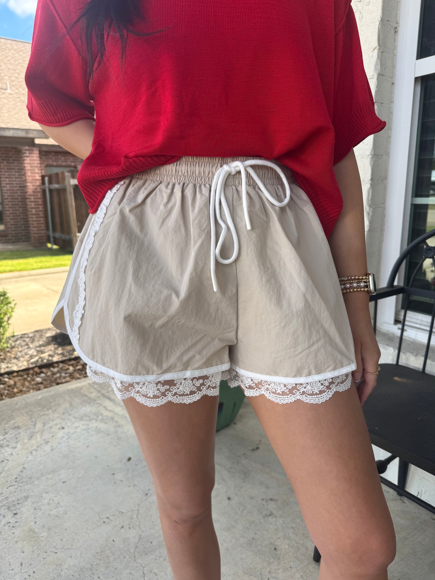 Uptown Athleisure Lace Trim Shorts