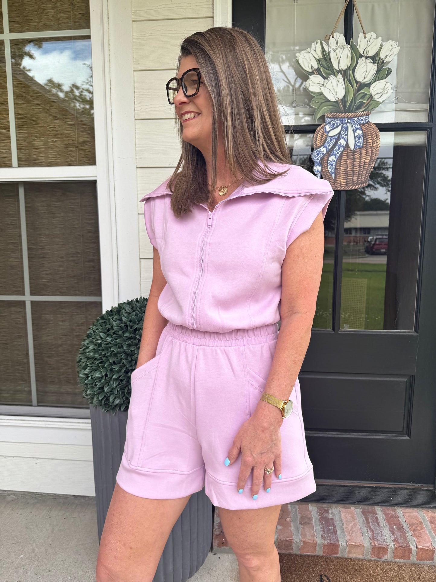 Orchid Scuba Half Zip Romper