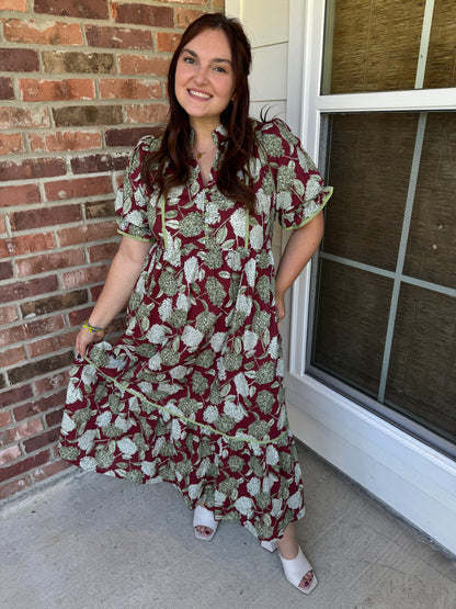 Burgundy Blooms Maxi Dress