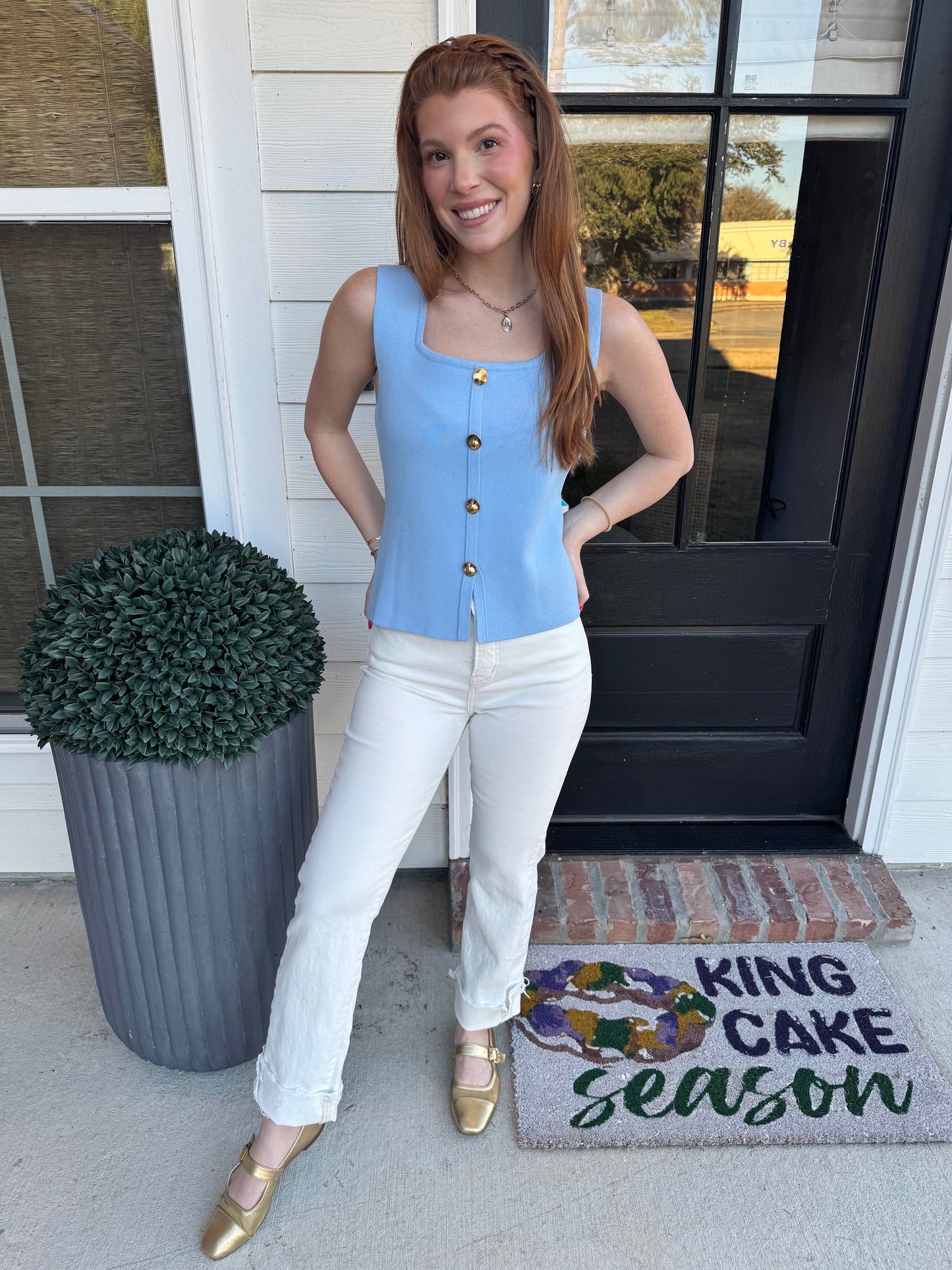 Mable Classy Gold Button Top