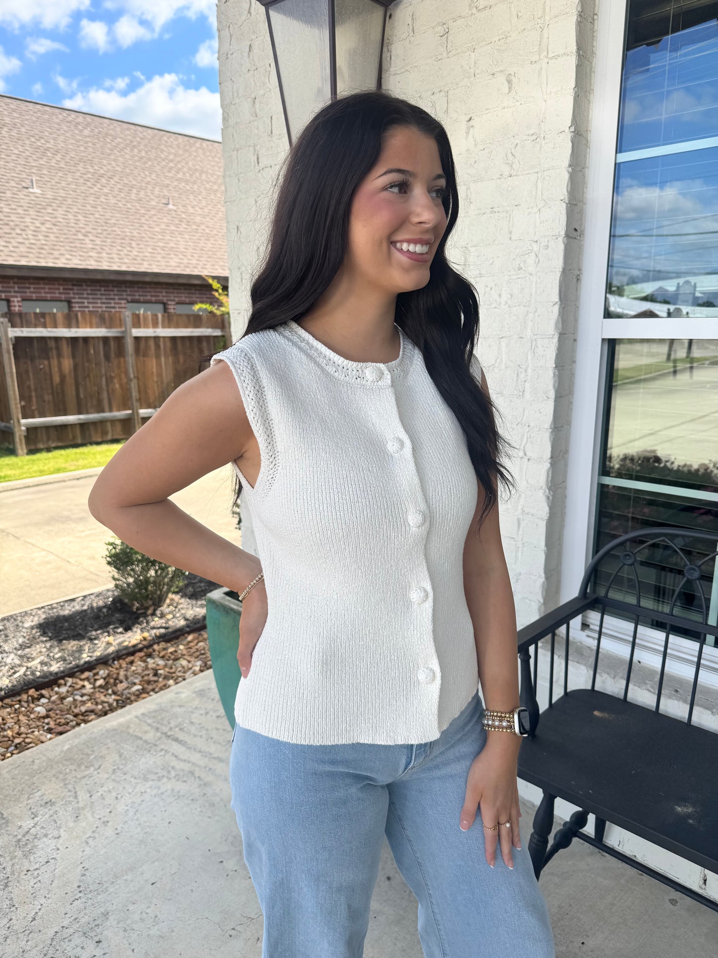 By The Shore Crochet Trim Sweater Vest