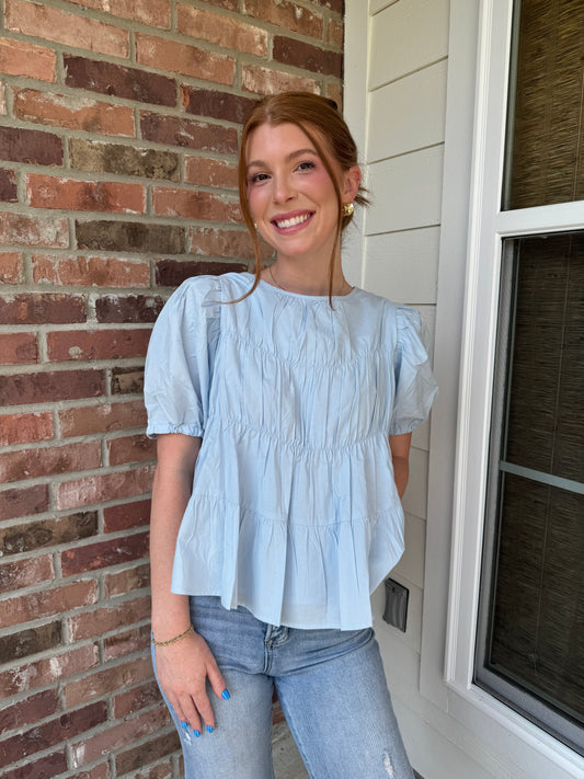 Baby Blues Tiered Puff Sleeve Top