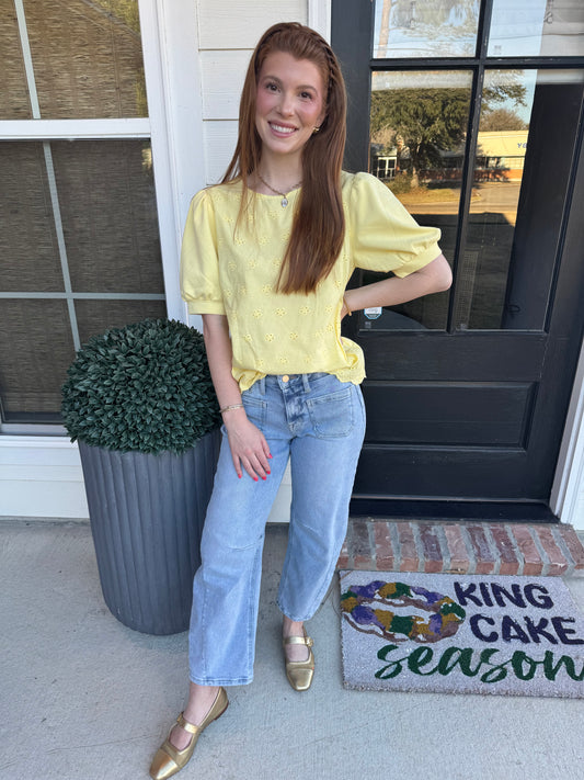 Lemon Drop Eyelet Top