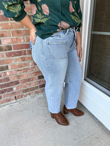 Lauren High Rise Barrel Vervet Jeans