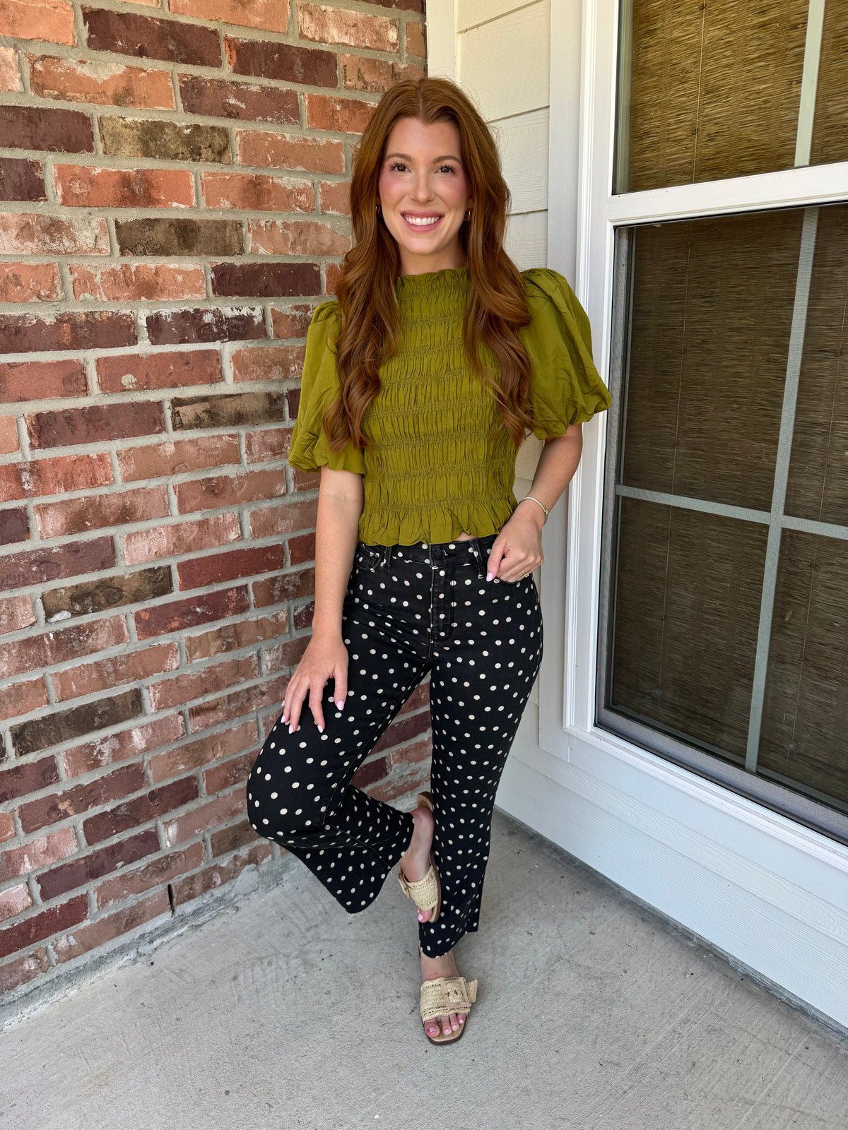 Sylive Olive Smocked Top