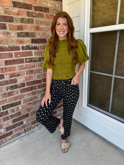 Sylive Olive Smocked Top
