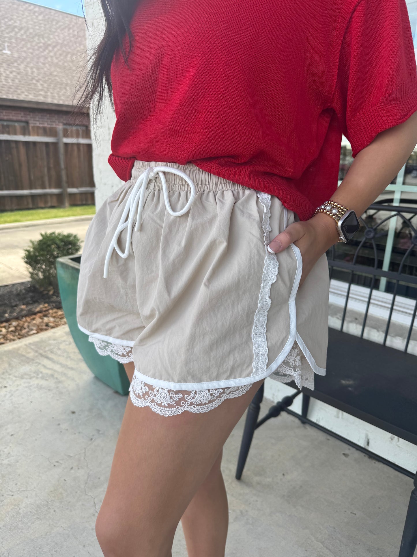Uptown Athleisure Lace Trim Shorts