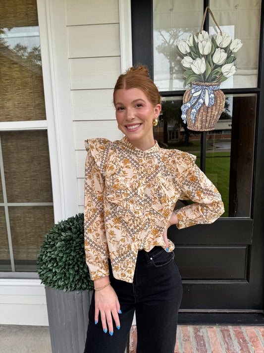 Golden Drift Ruffled Top