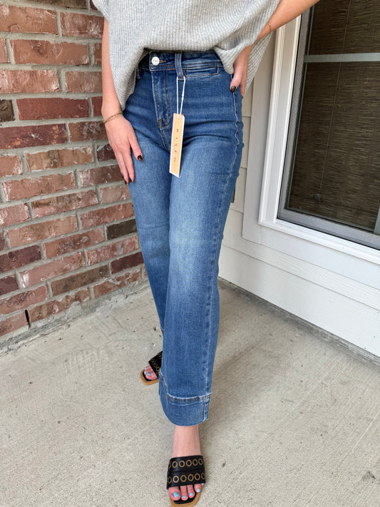 Risen High Rise Crop Wide Leg Jeans
