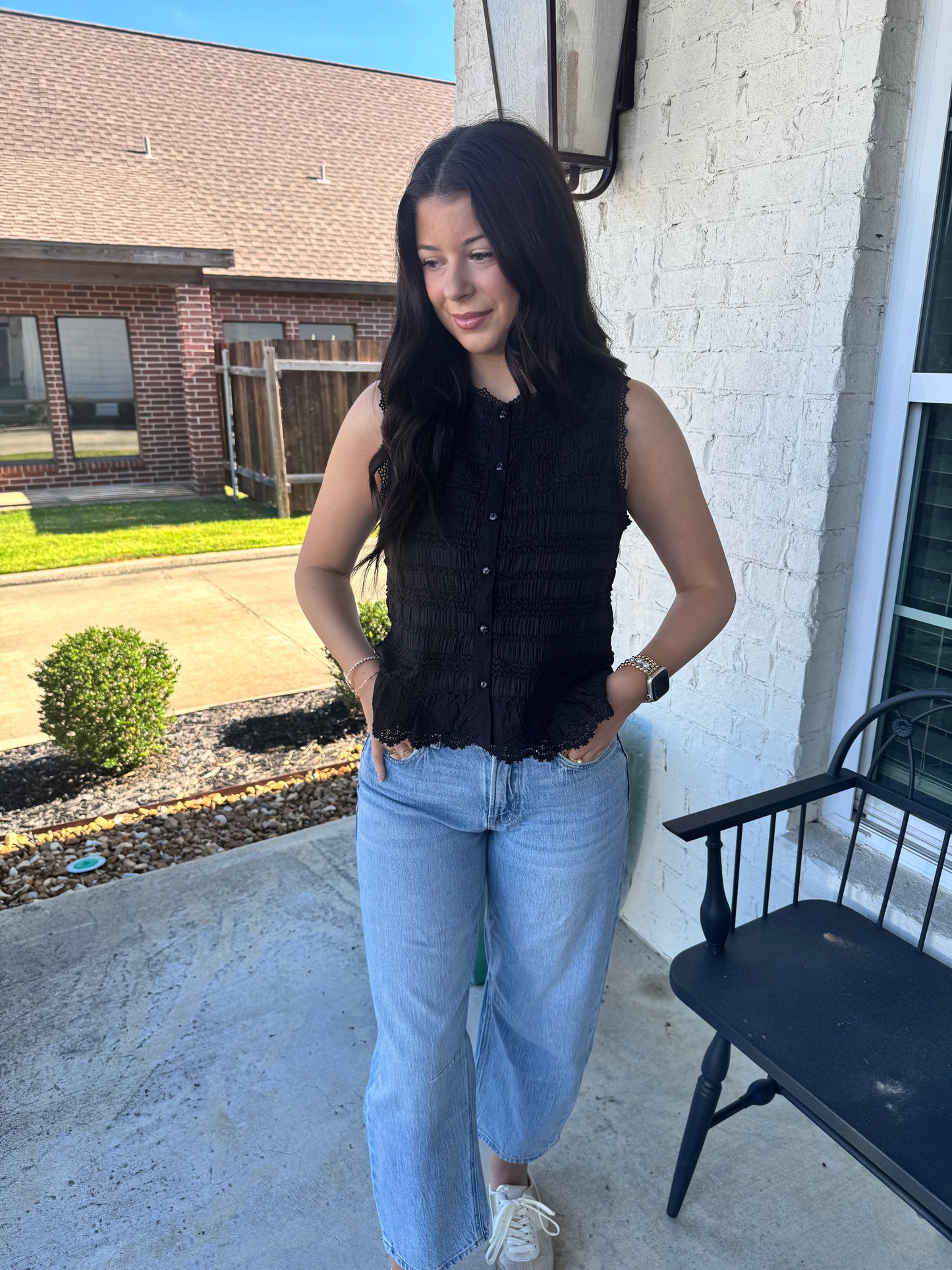 York Shirred Lace Trim Top