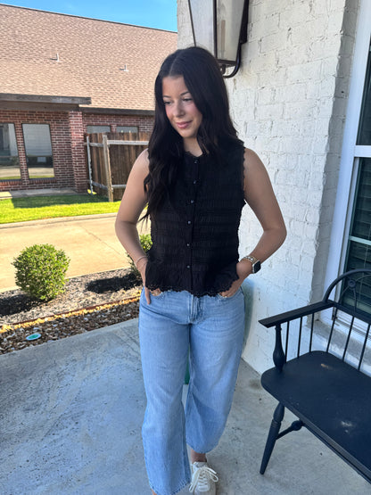 York Shirred Lace Trim Top