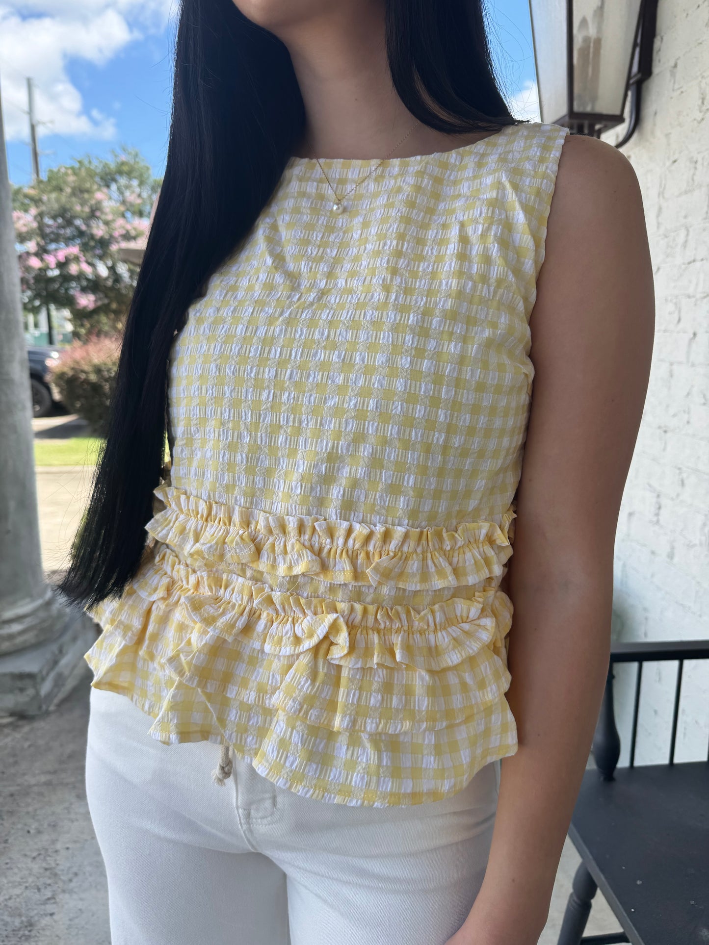 Sunshine Gingham Ruffle Top