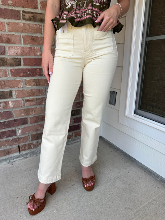 Natural High Rise Slim Wide Vervet Jeans