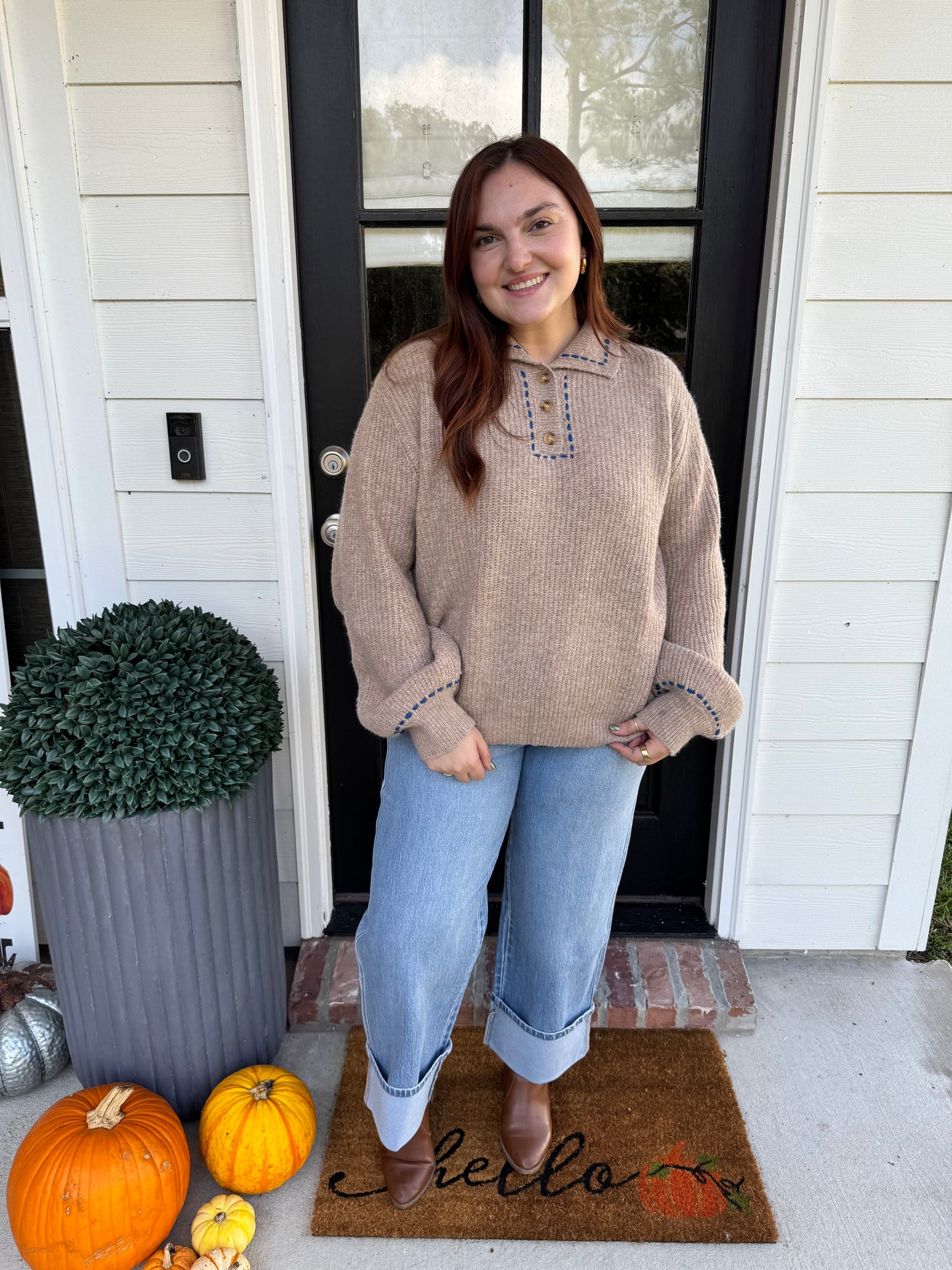 Elm Stitched Button Knit Sweater