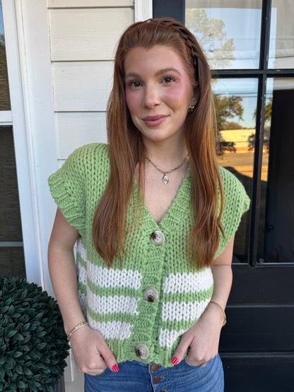 Greta Green Striped Knit Vest