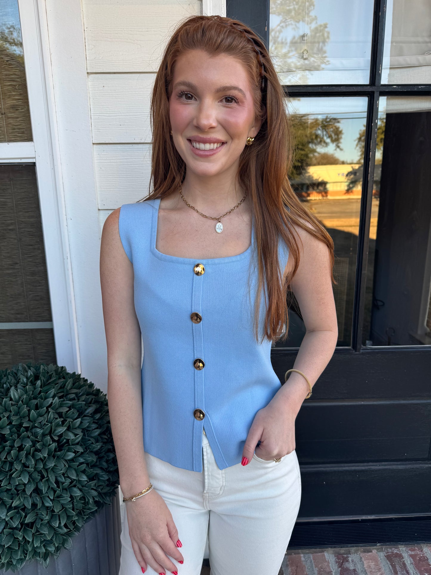 Mable Classy Gold Button Top