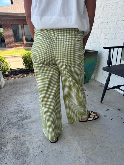 Matcha Gingham Straight Leg Pants