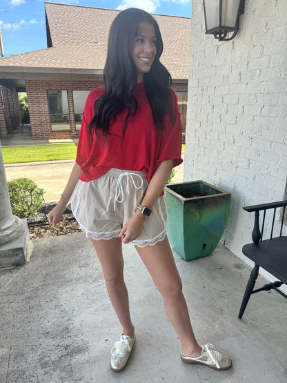 Uptown Athleisure Lace Trim Shorts