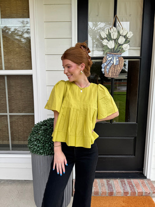 Arden Lime Pleated Top