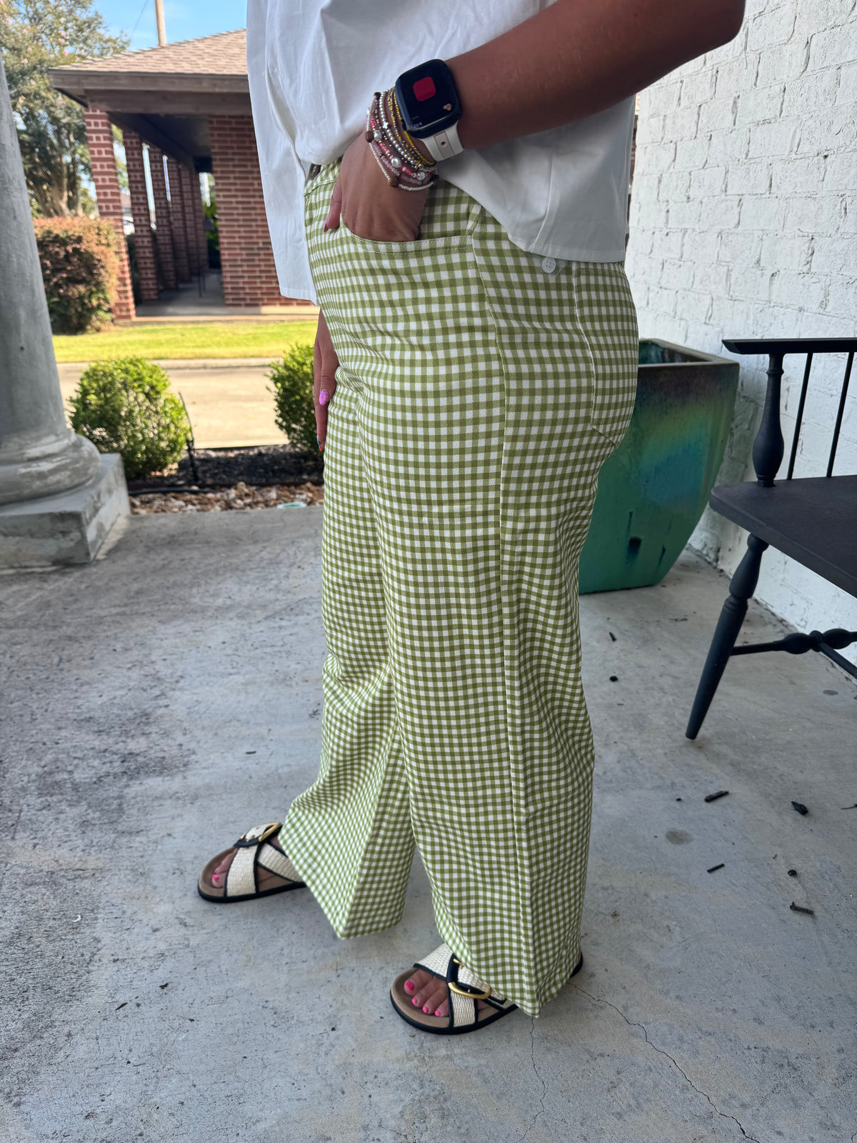 Matcha Gingham Straight Leg Pants