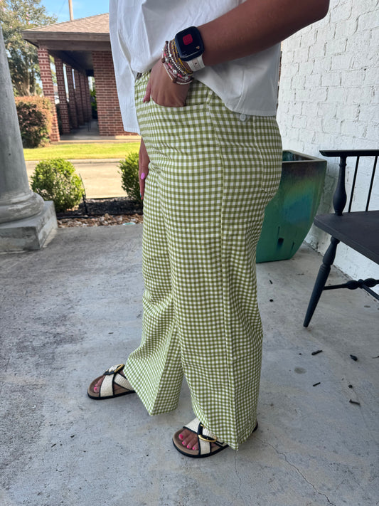 Matcha Gingham Straight Leg Pants