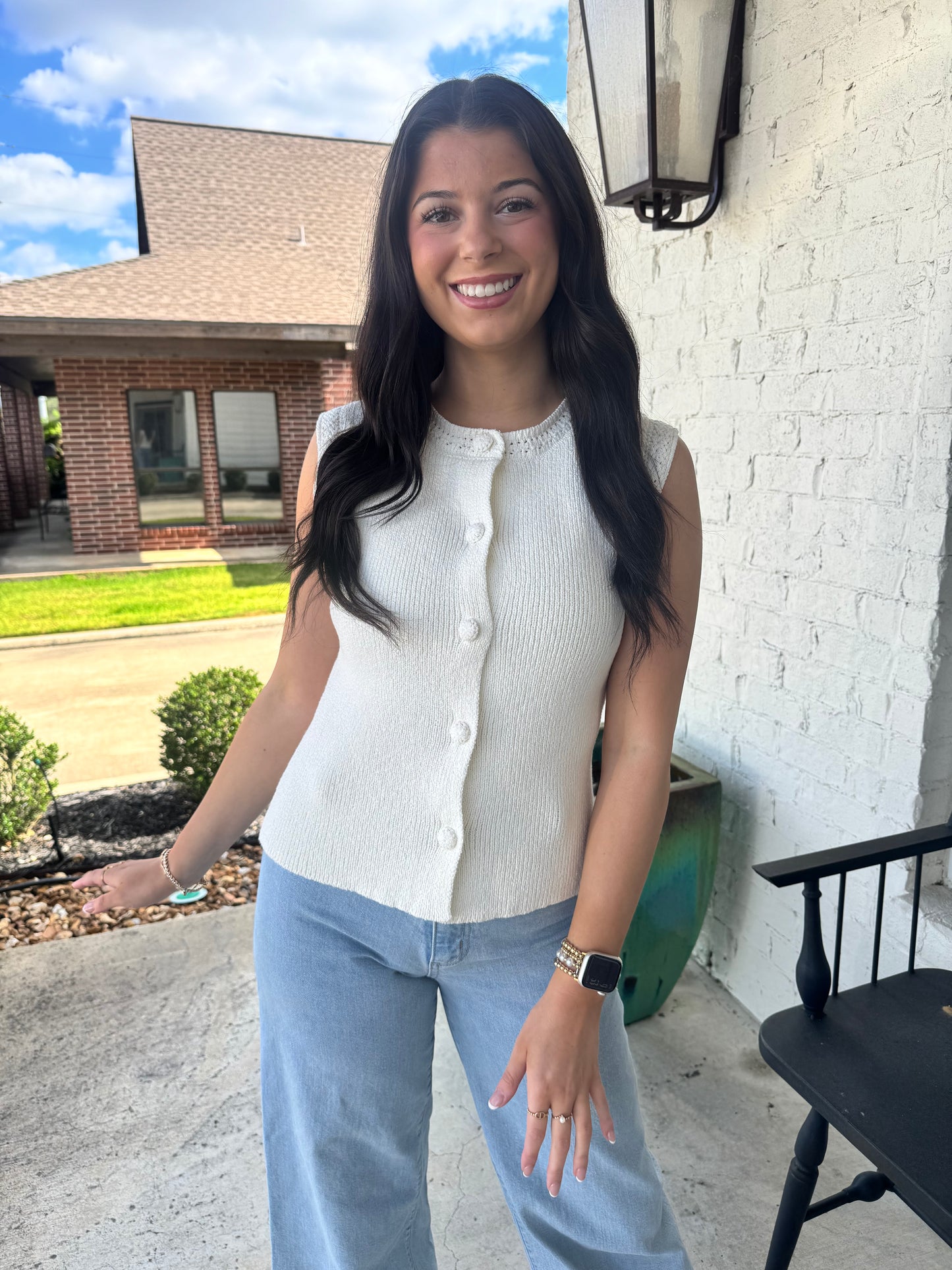 By The Shore Crochet Trim Sweater Vest