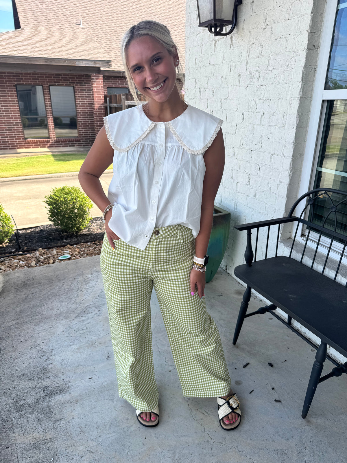 Matcha Gingham Straight Leg Pants