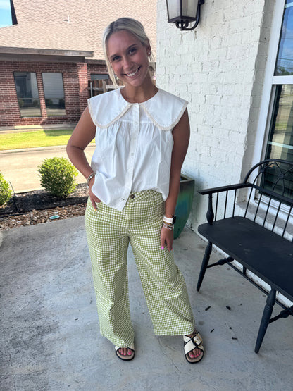 Matcha Gingham Straight Leg Pants