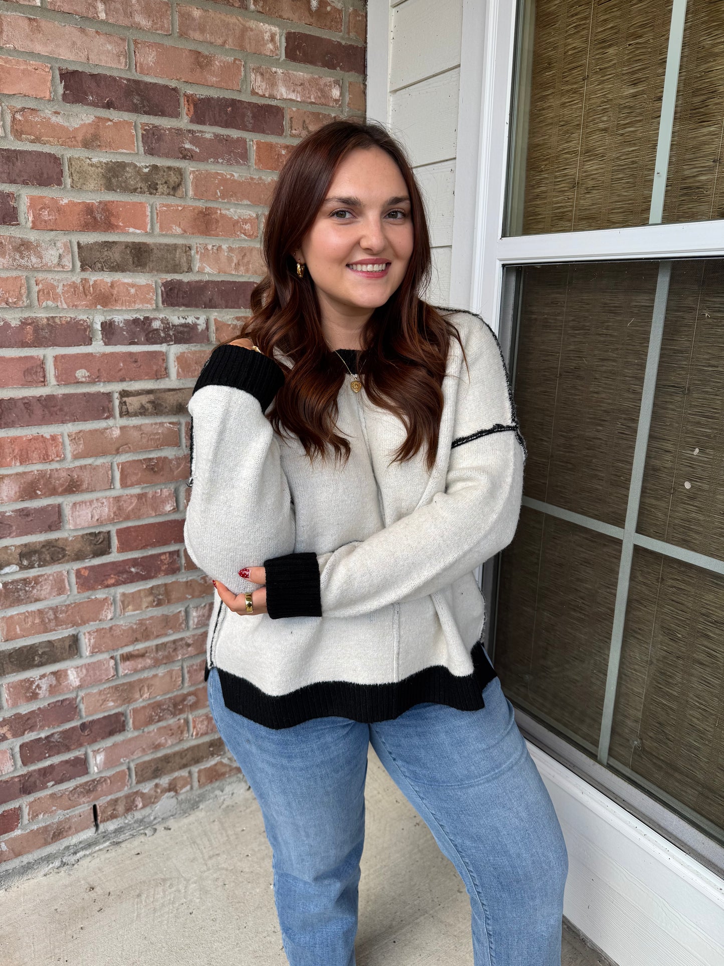 Contrast Seam Knit Sweater