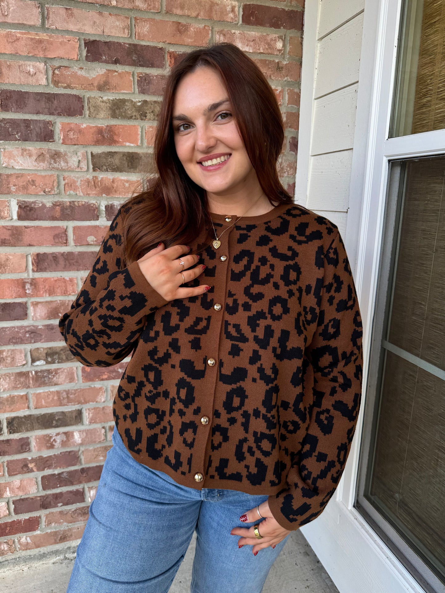 Lizzy Leopard Gold Button Sweater
