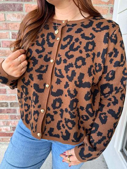 Lizzy Leopard Gold Button Sweater