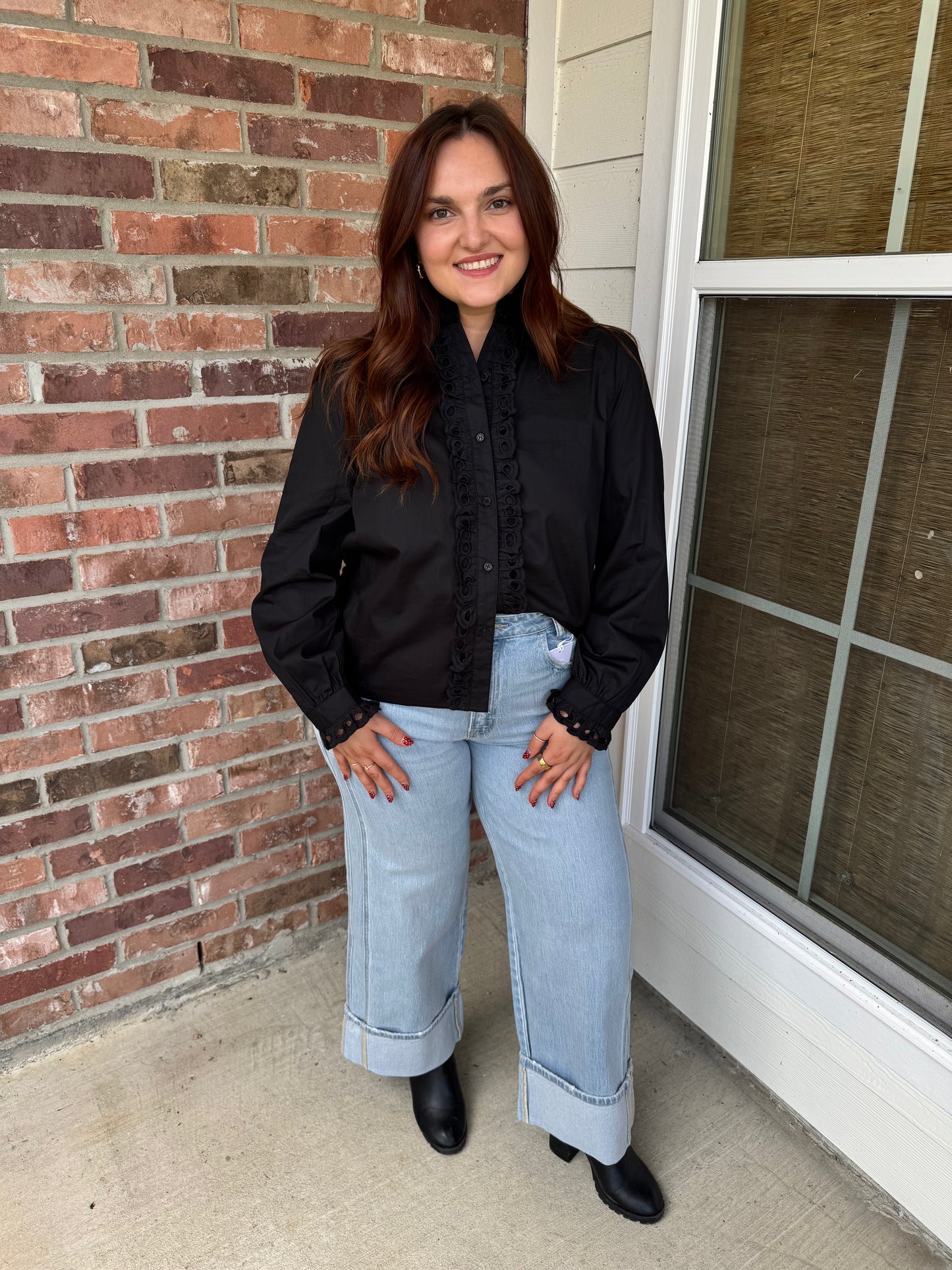 Classy Eyelet Button Down Blouse